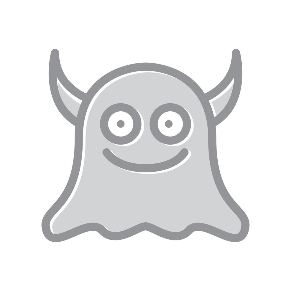 Lindo fantasma de dibujos animados con diseño de ilustración de icono de vector de logotipo de sonrisa de cuerno