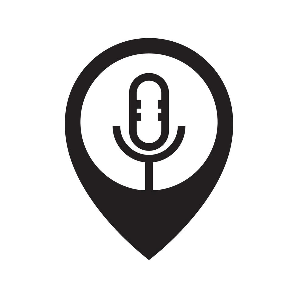 podcast microphone with pin map locations logo design vector icon symbol illustration