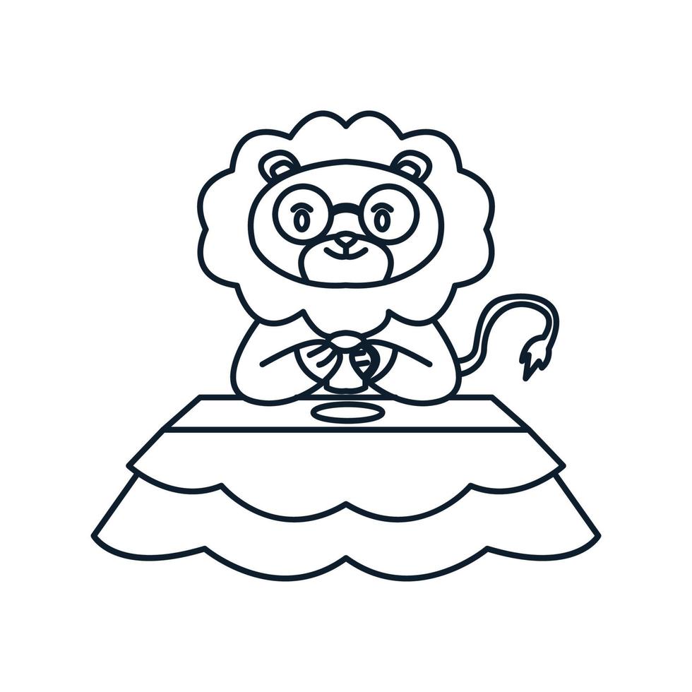 lion drink on table cute cartoon logo icon vector illustration