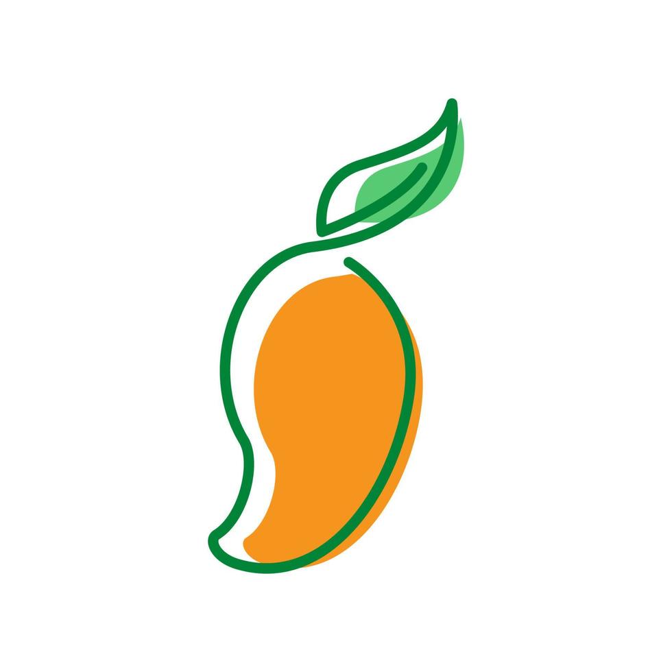 fruta mango naranja líneas arte colorido con hoja verde logotipo diseño vector símbolo icono ilustración