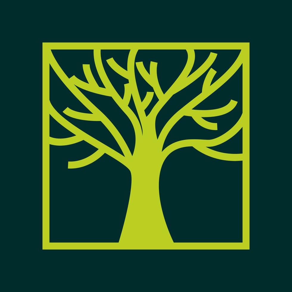 árbol con ramitas y ramas en la ilustración de símbolo de icono de vector de diseño de logotipo cuadrado