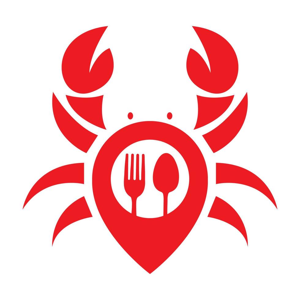 cangrejo con pin mapa cuchara tenedor logo vector icono ilustración diseño