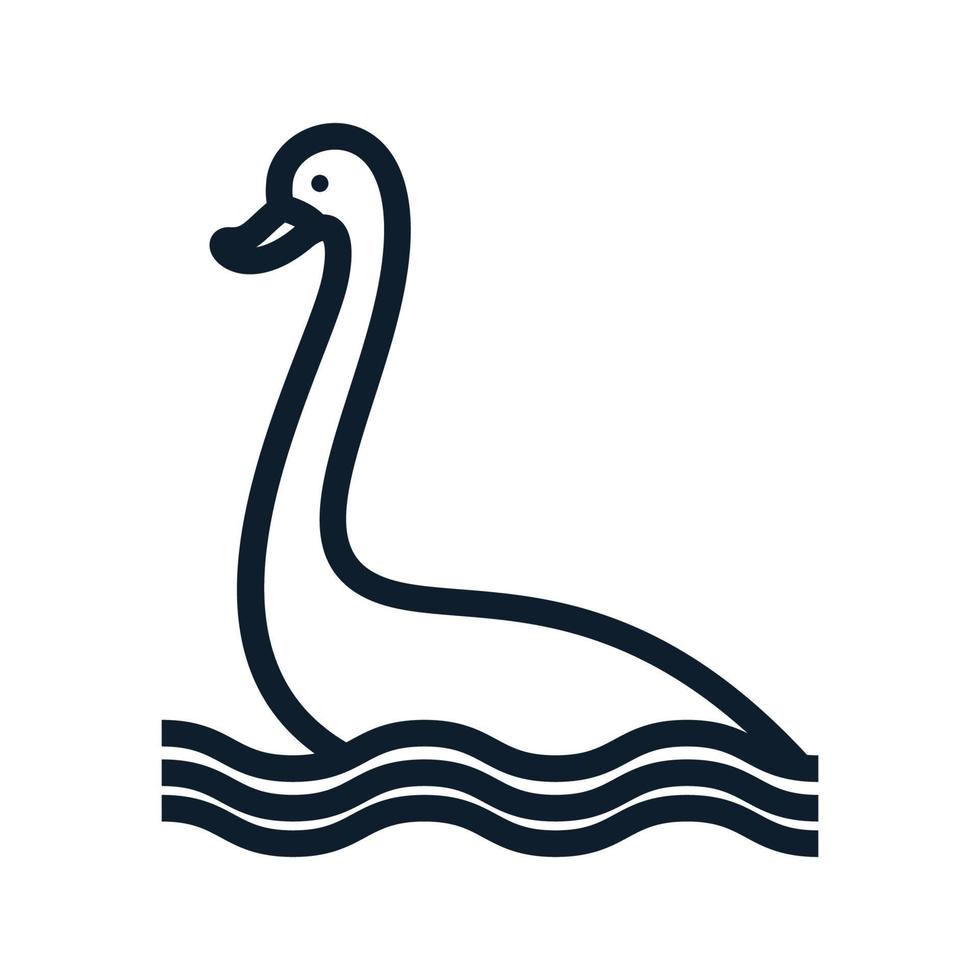 minimalist goose bird line in water logo design vector