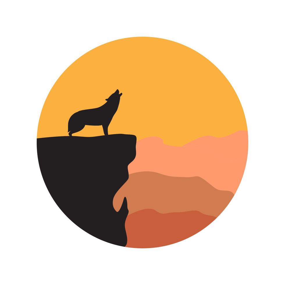 howling wolf with desert logo symbol icon vector graphic design illustration