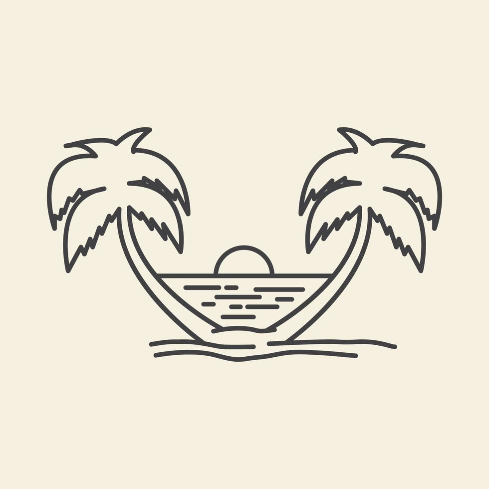 playa de líneas simples con cocotero hipster logo vector icono símbolo diseño gráfico ilustración