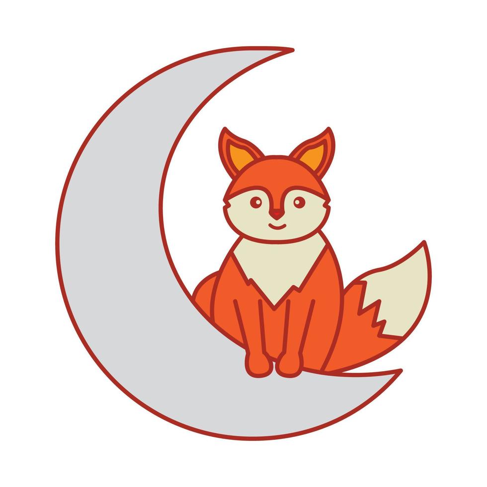 fox cute cartoon with crescent logo icon vector illustration