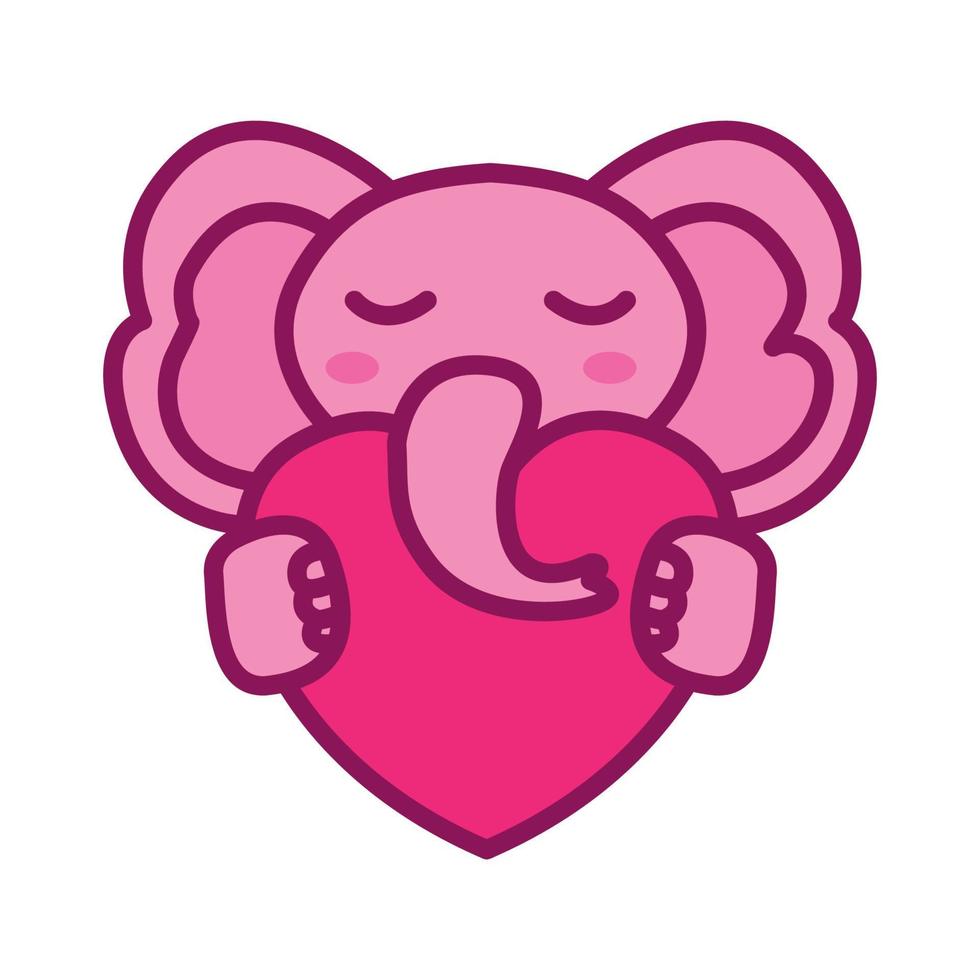 elefante abrazo amor o corazón lindo dibujo animado moderno logotipo icono vector ilustración