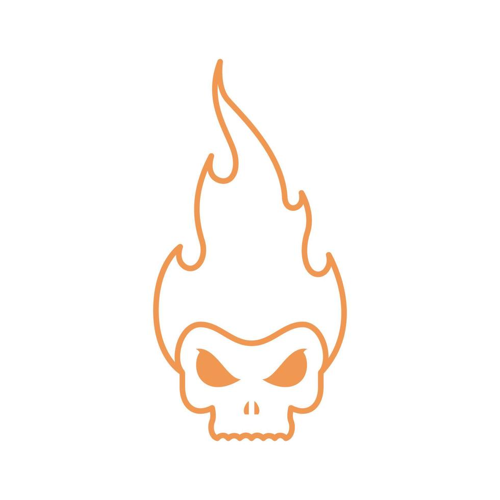 línea de cráneo con cabello fuego diseño de logotipo vector gráfico símbolo icono signo ilustración idea creativa