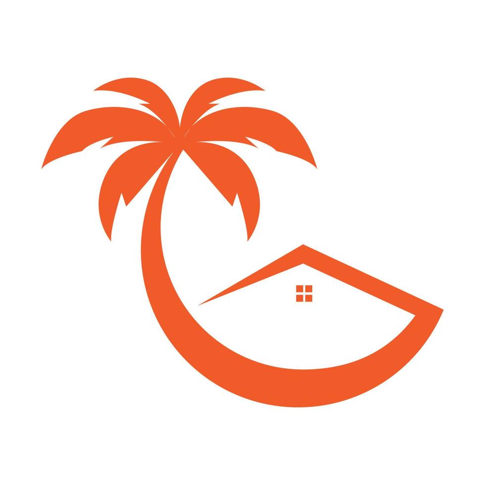 modern home with coconut tree logo symbol vector icon illustration graphic design