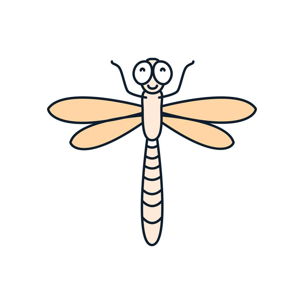 diseño de ilustración de icono de vector de logotipo de líneas felices de libélulas de insectos animales