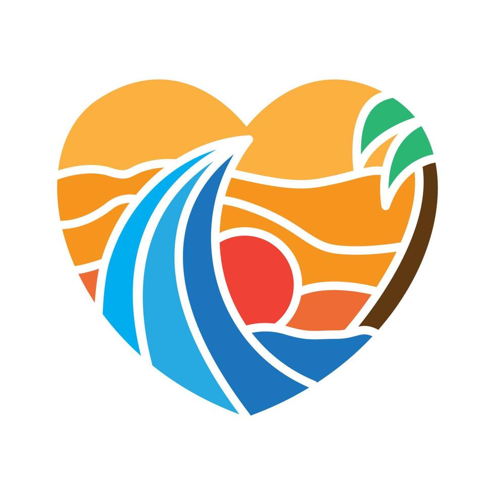 love abstract beach wave with sunset logo symbol icon vector graphic design illustration