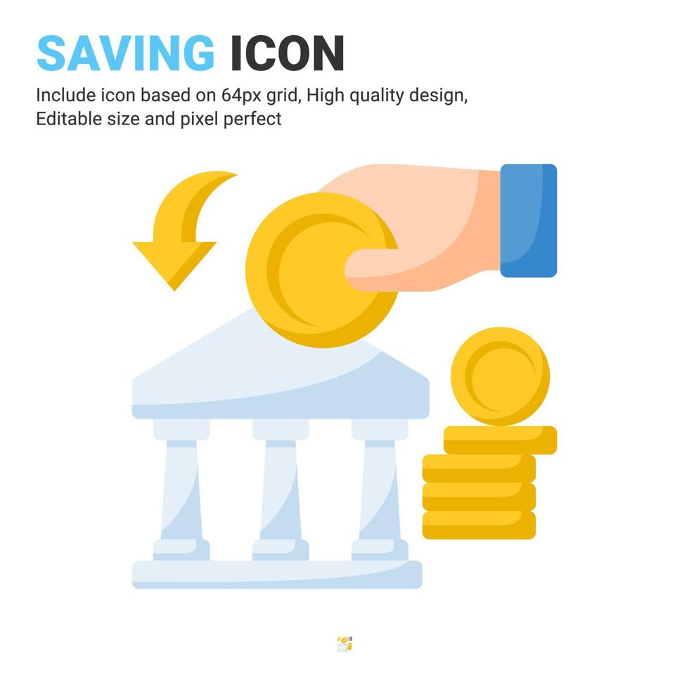 Saving icon vector with flat color style isolated on white background. Vector illustration bank sign symbol icon concept for digital business, finance, industry, company, apps, web and all project