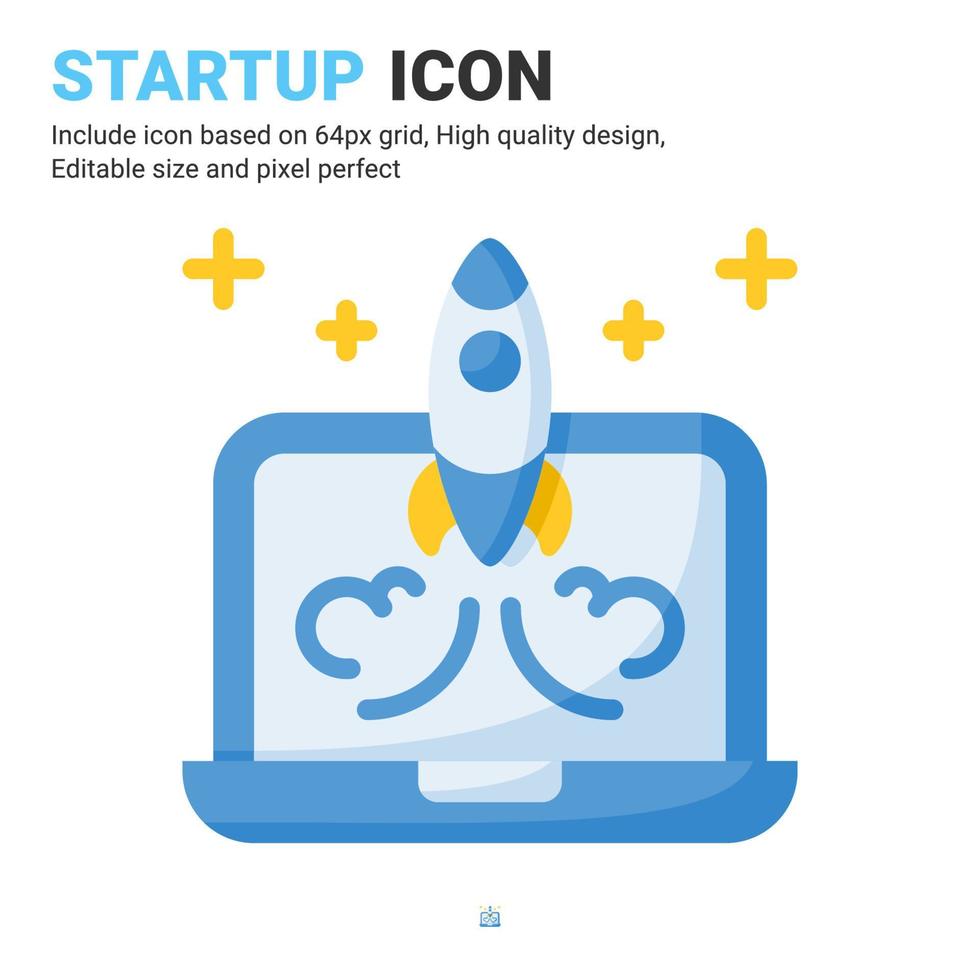 Startup icon vector with flat color style isolated on white background. Vector illustration launch sign symbol icon concept for digital business, finance, industry, company, apps, web and project