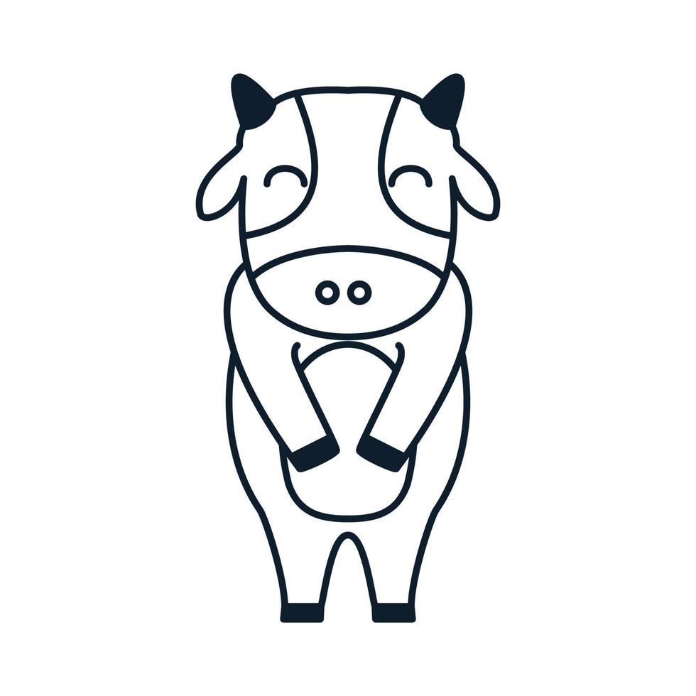 contorno de línea vaca o ganado o vacas lecheras ilustración de icono de vector de logotipo de dibujos animados lindo