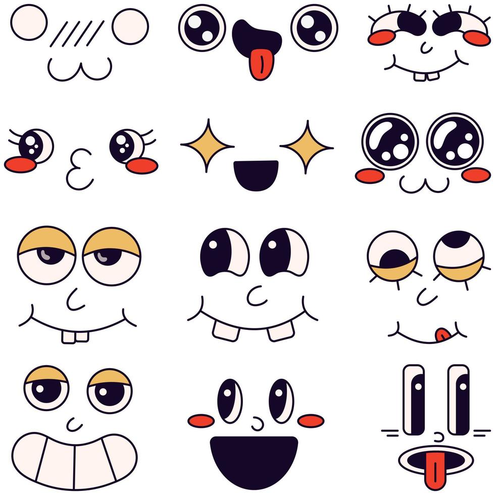 Faces with different emotions on the white background in the cartoon style of the 70s 5538850 Vector Art at Vecteezy Faces with different emotions on the white background in the cartoon style of the 70s 5538850 Vector Art at Vecteezy