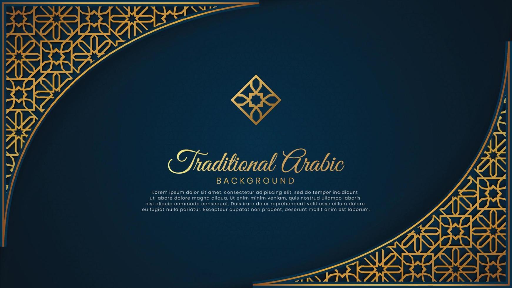 Islamic Arabic Blue Luxury Background with Golden Pattern Border Frame vector