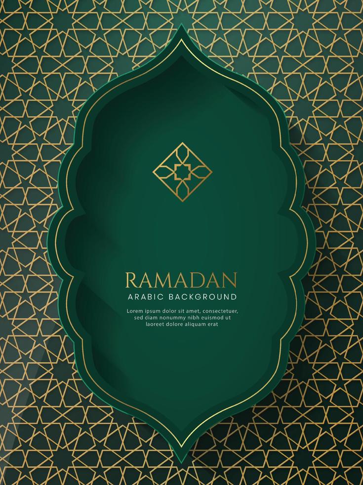 ramadan kareem, fondo de patrón de arco verde árabe islámico con hermoso adorno vector