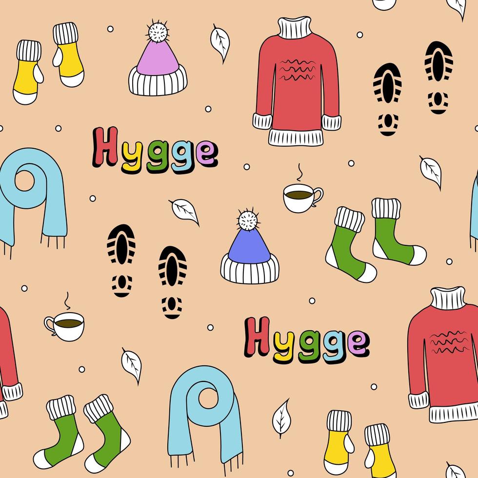 Autumn clothing pattern on a colored background. Illustration for printing, backgrounds, wallpapers, covers, packaging, greeting cards, posters, stickers, textile and seasonal design. vector
