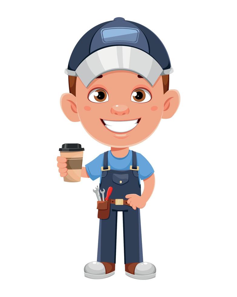 Auto mechanic cartoon character. vector