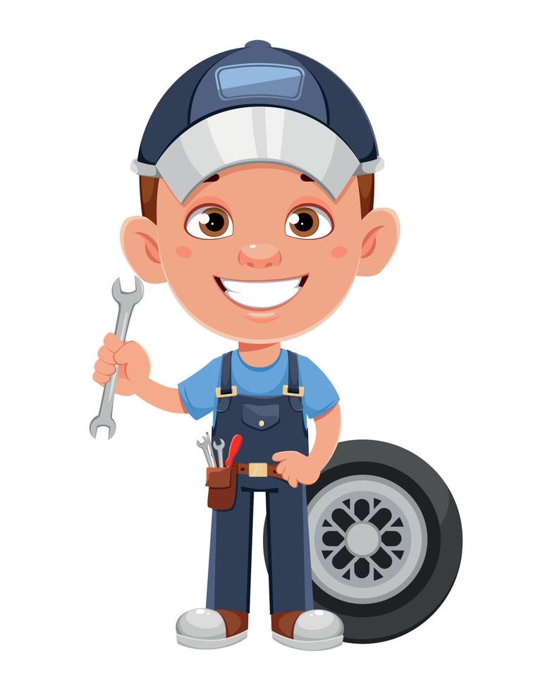 Auto mechanic cartoon character. vector