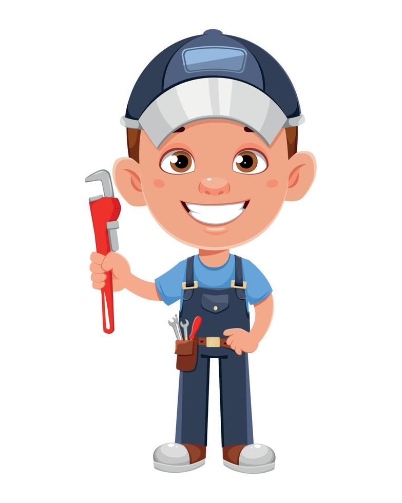 Auto mechanic cartoon character. vector