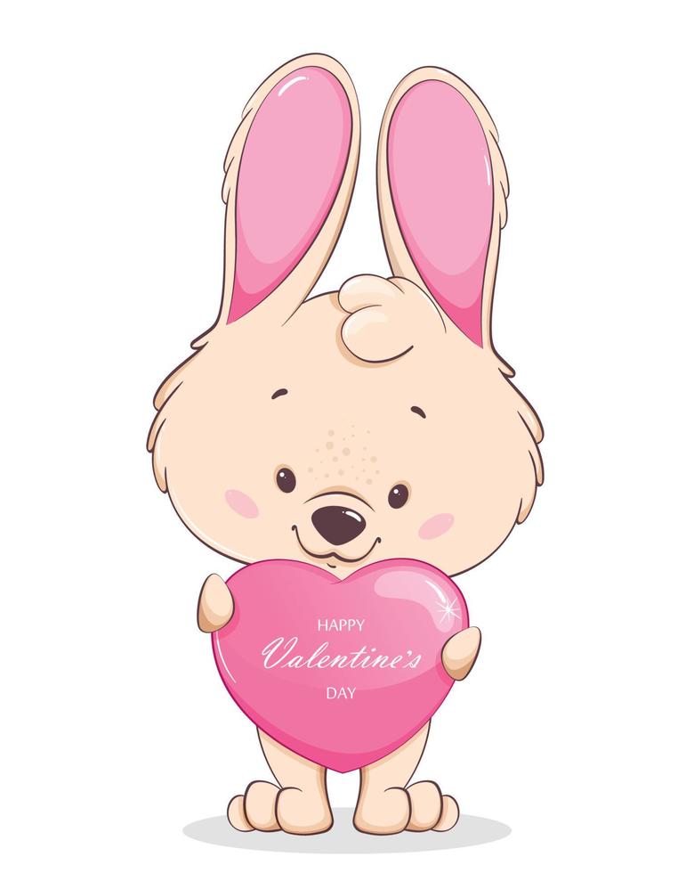 Happy Valentines day. Cute bunny cartoon character vector