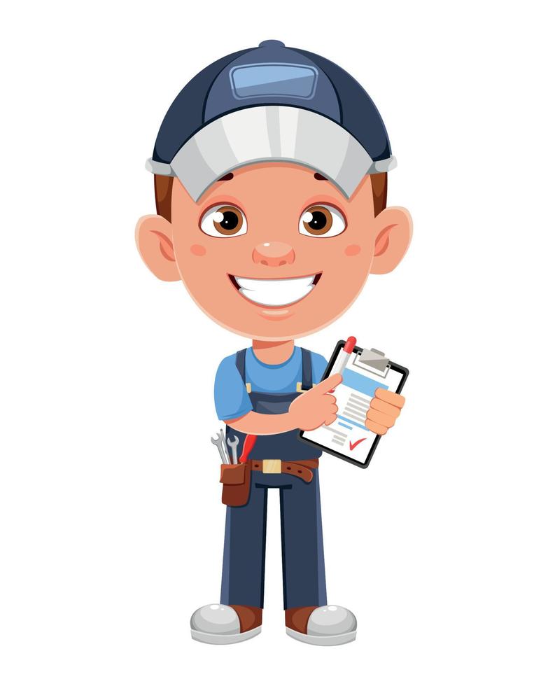 Auto mechanic cartoon character. vector