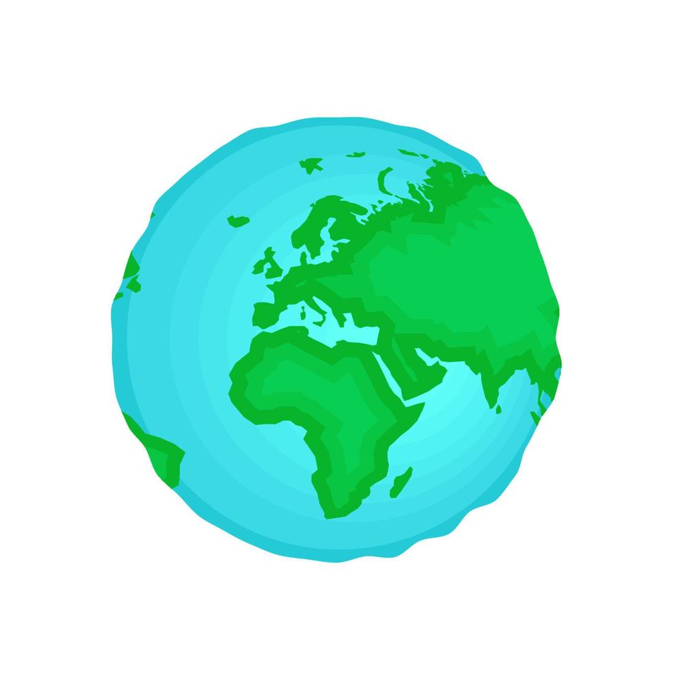 Planet Earth icon. World map in globe shape symbol. Europe and Africa continents and oceans isolated eps illustration on white background vector
