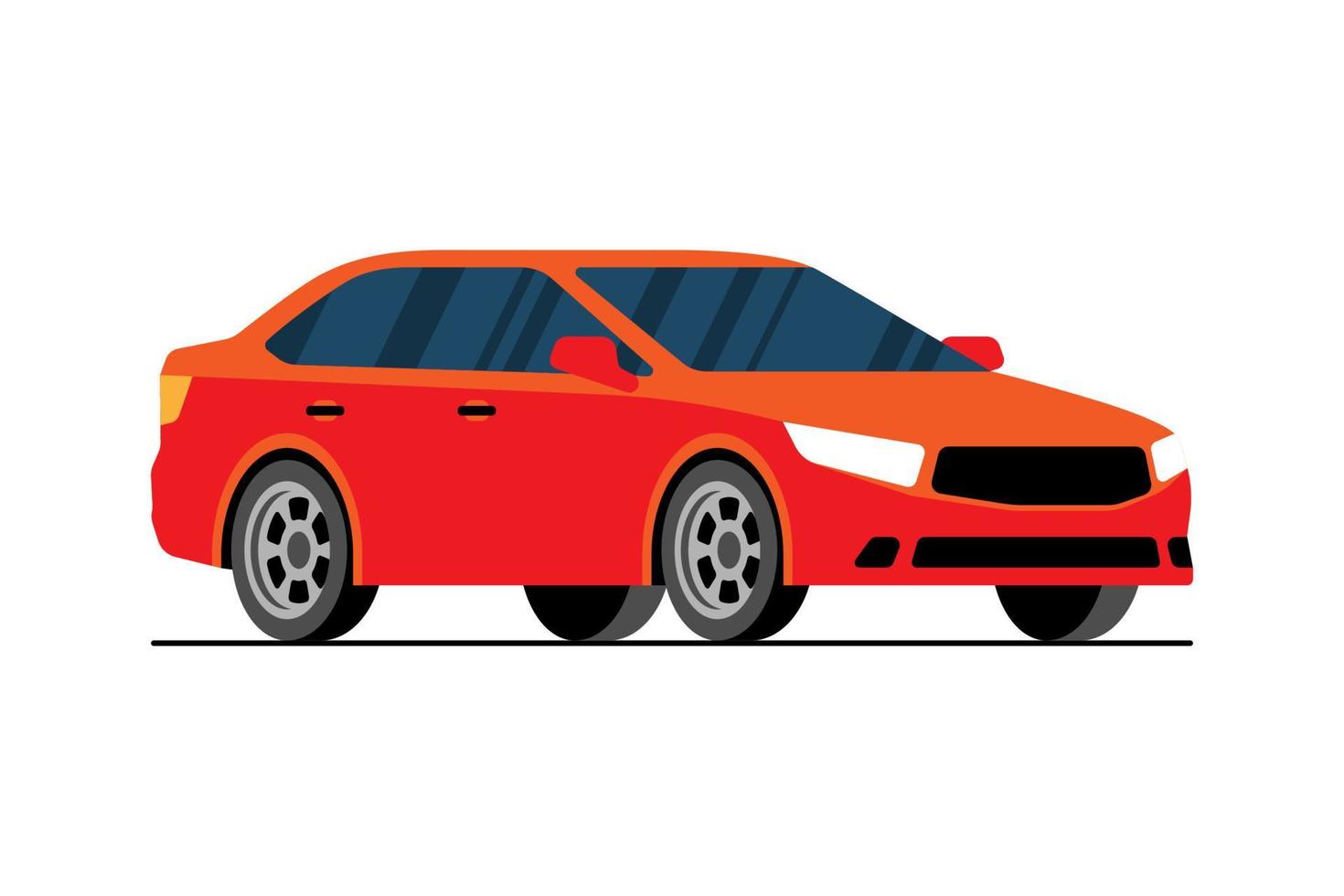 Red sedan car. Automobile front side view. Urban transport means. Vehicle flat vector eps illustration