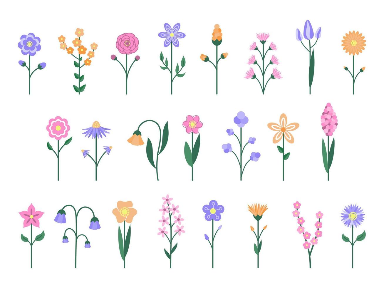 set of cute spring flowers. Cartoon style. Vector illustration. Isolated on  white 5538972 Vector Art at Vecteezy