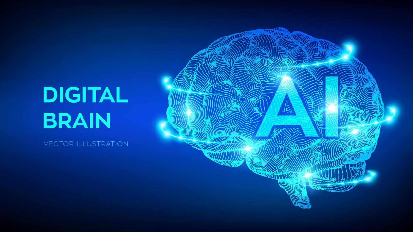 Brain. Digital brain. 3D Science and Technology concept. Neural network. IQ testing, artificial intelligence virtual emulation science technology. Brainstorm think idea. Vector illustration.