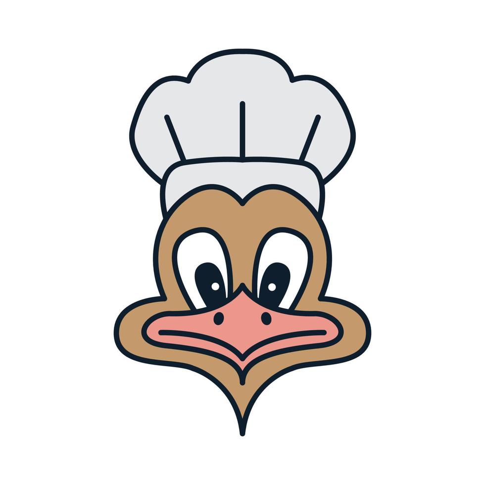 ostrich bird as chef cute cartoon logo vector illustration design