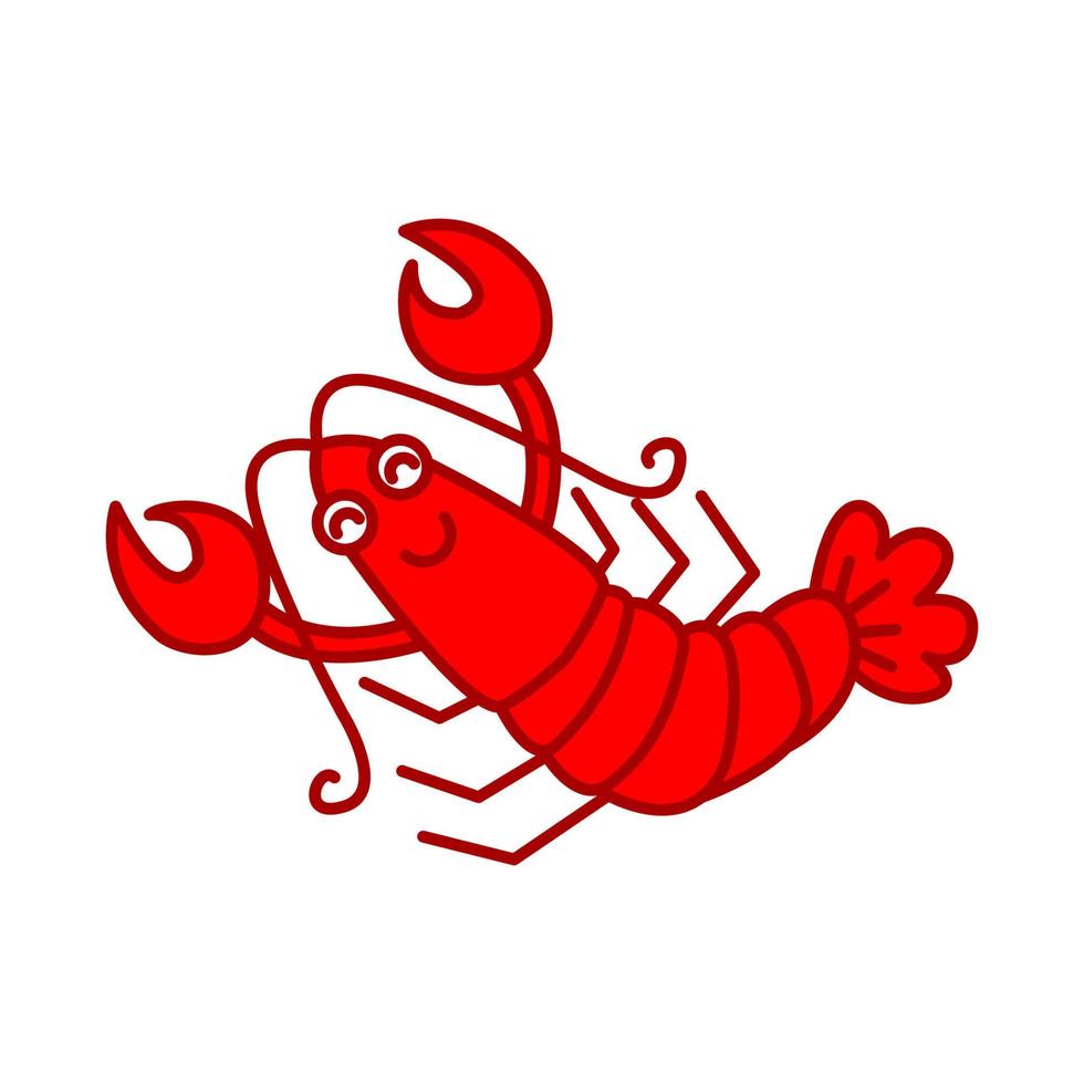 ilustración de vector de icono de logotipo de dibujos animados lindo de camarones o gambas o langosta