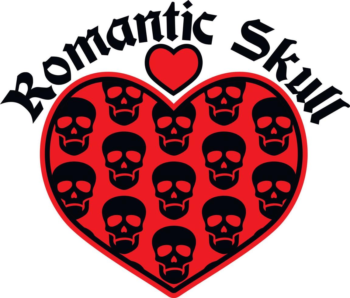 valentine skull with heart, grunge vintage design t shirts vector