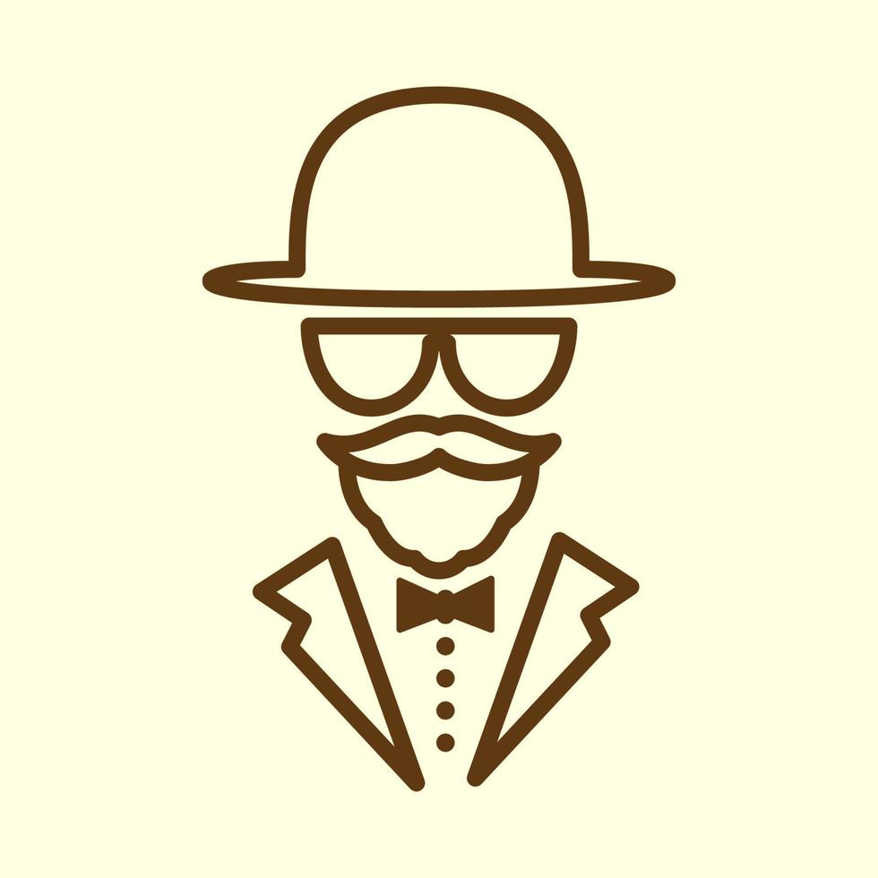 hombre barba bigote con sombrero y traje línea logo vector icono ilustración diseño