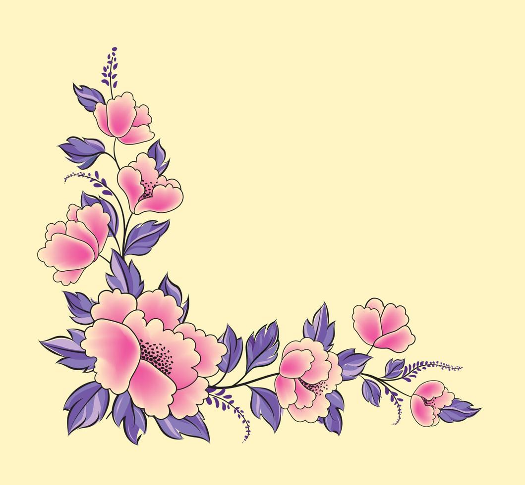 fondo floral. borde de guirnalda decorativa de ramo de rosas de flores. florecer el diseño floral del marco de la tarjeta de felicitación de primavera. rincón floral ornamental en un estilo diferente. vector