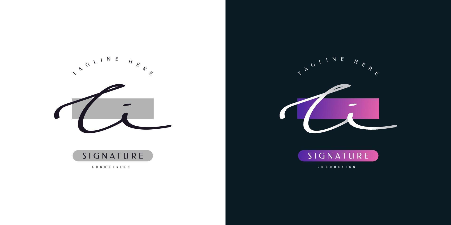 Initial C and I Logo Design with Elegant Handwriting Style. CI Signature Logo or Symbol vector