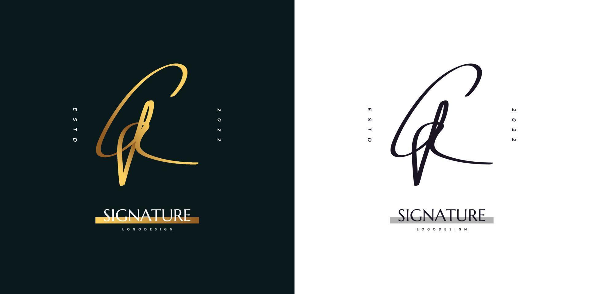 CR Initial Logo Design with Handwriting Style in Gold Gradient. CR Signature Logo or Symbol for Wedding, Fashion, Jewelry, Boutique, Botanical, Floral and Business Identity. Feminine Logo vector