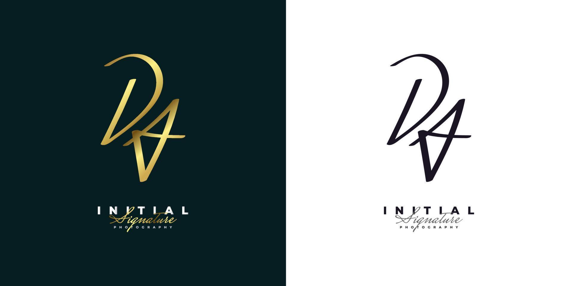 DA Initial Logo Design with Handwriting Style in Golden Gradient. DA Signature Logo or Symbol for Wedding, Fashion, Jewelry, Boutique, Botanical, Floral and Business Identity. Feminine Logo vector