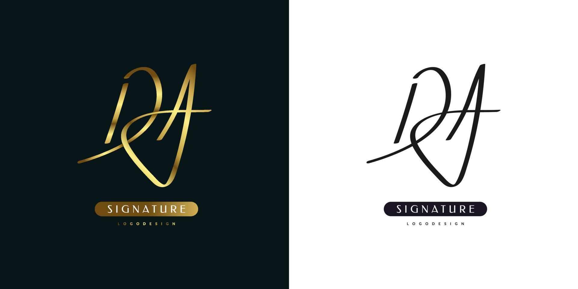 DA Initial Logo Design with Handwriting Style in Golden Gradient. DA Signature Logo or Symbol for Wedding, Fashion, Jewelry, Boutique, Botanical, Floral and Business Identity. Feminine Logo vector