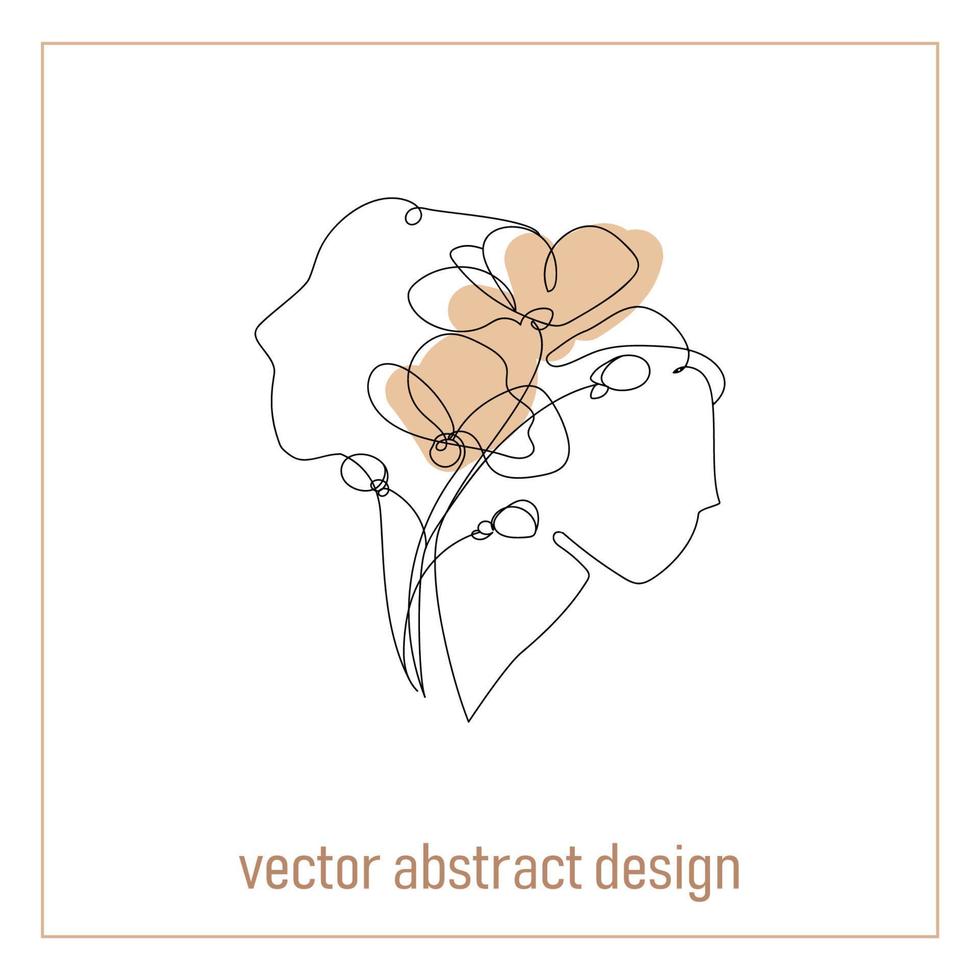 línea continua, ilustración dibujada en línea, cara abstracta de hombre y mujer con flores aisladas en fondo blanco.gran diseño para cubrir o imprimir en camisetas y otros productos.arte vectorial moderno vector