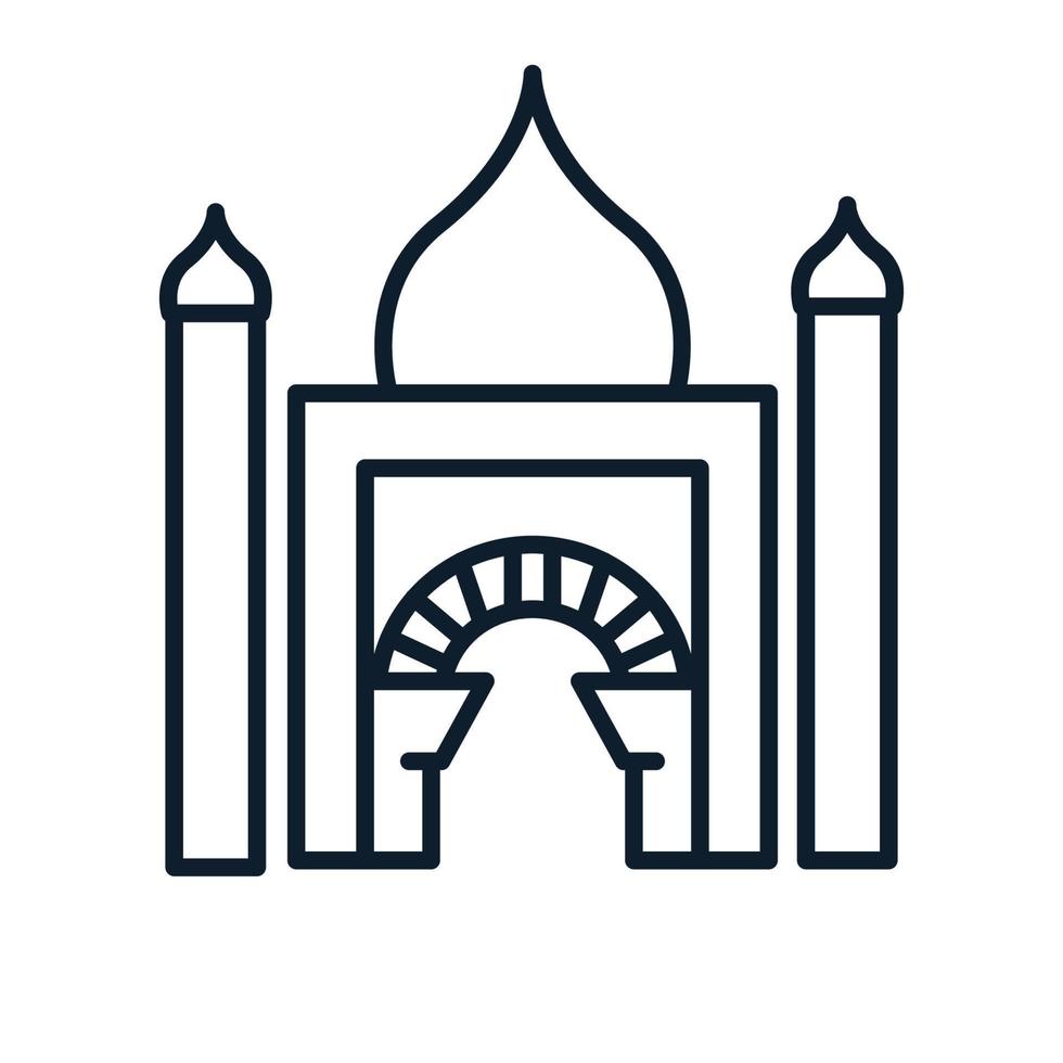 ilustración de icono de vector de logotipo de esquema de línea de puerta de mezquita islámica