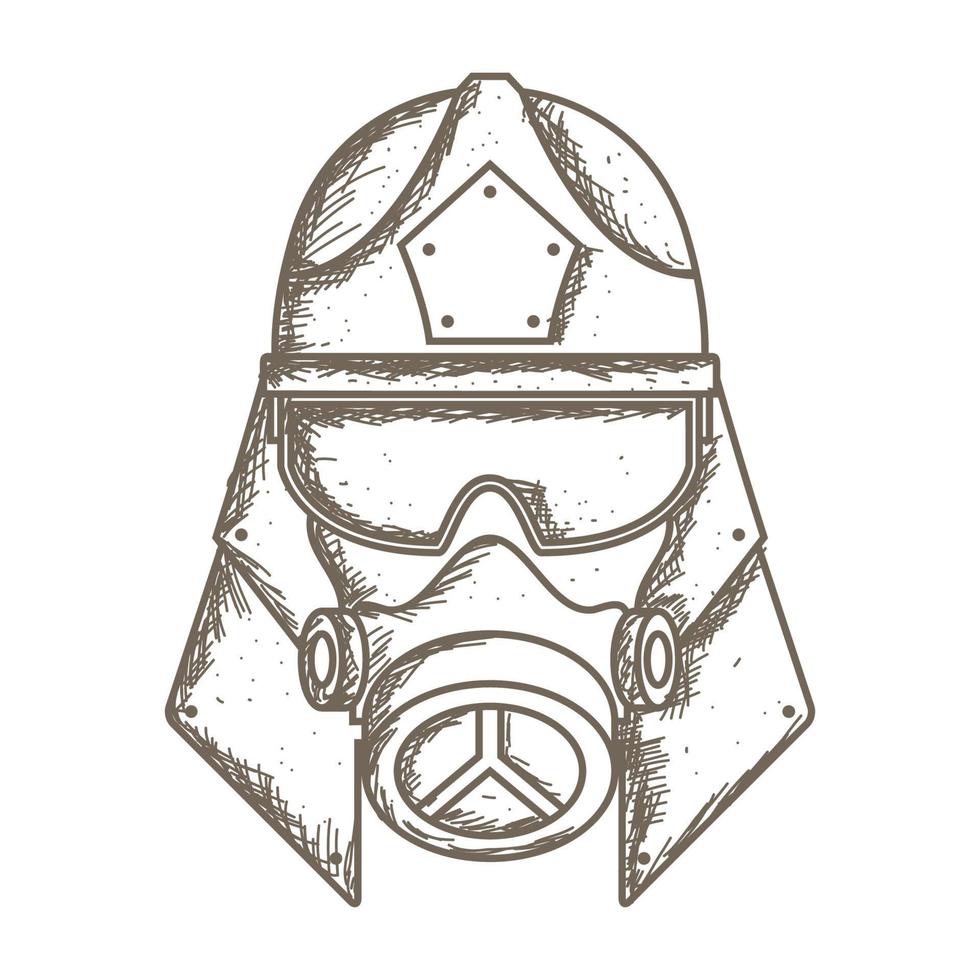 grabado vintage bombero con logo de máscara de humo vector