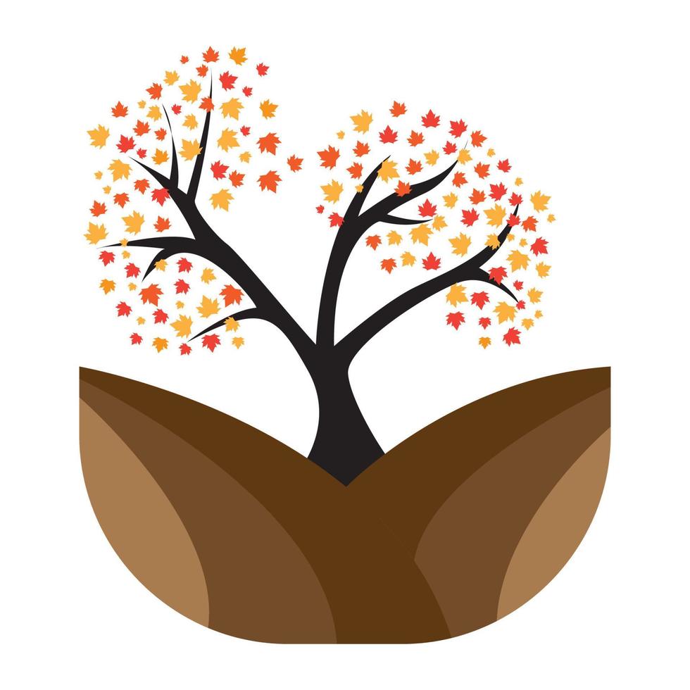 Árbol de otoño colorido abstracto con símbolo de logotipo de tierra icono vectorial ilustración diseño gráfico vector