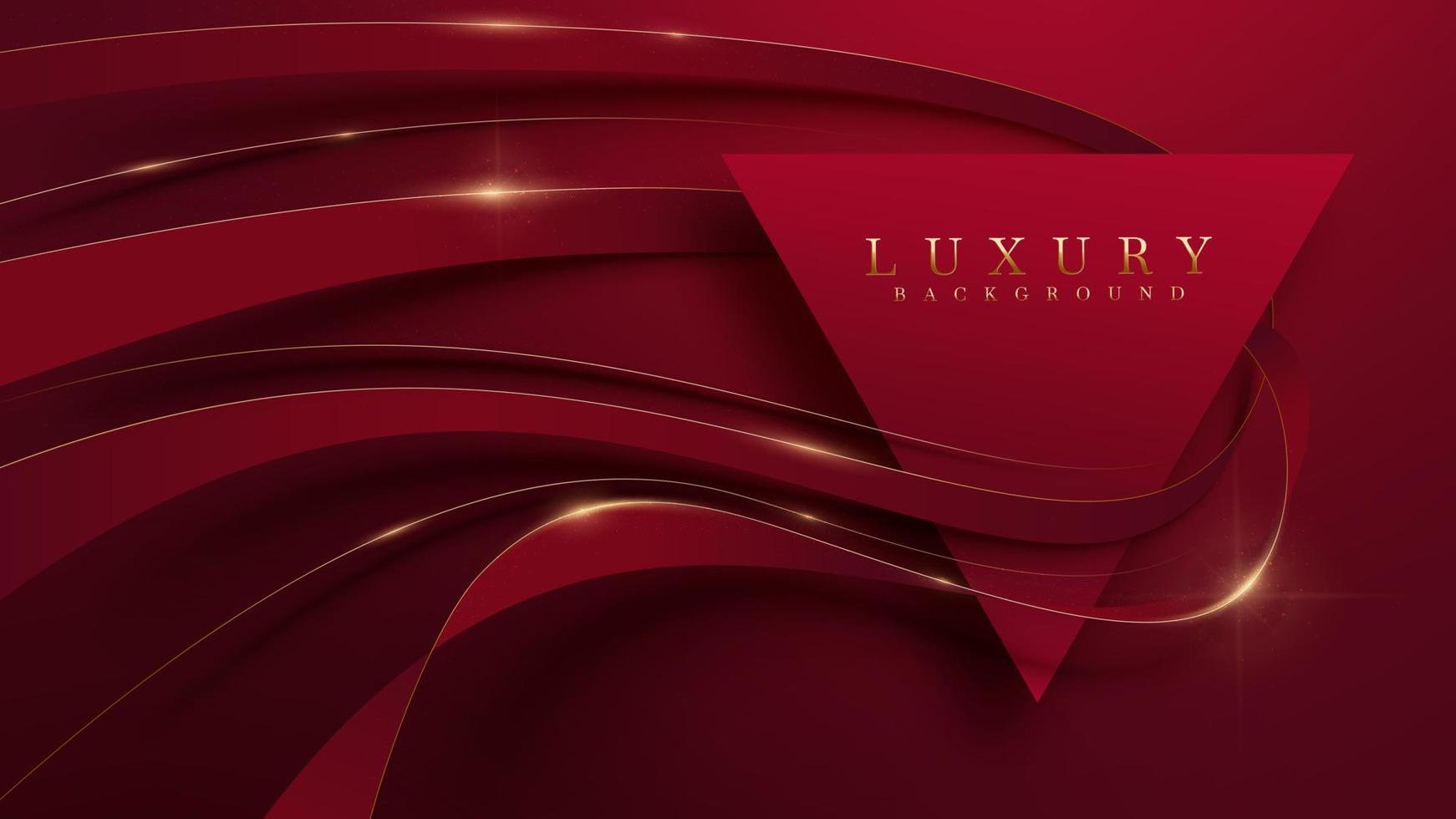 Red luxury background with triangle frame element and gold ribbon decoration and glitter light effect. vector