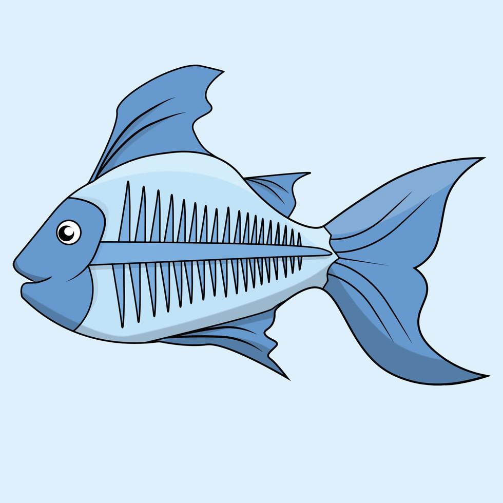 Hand drawn Flat Blue X-Ray Fish vector