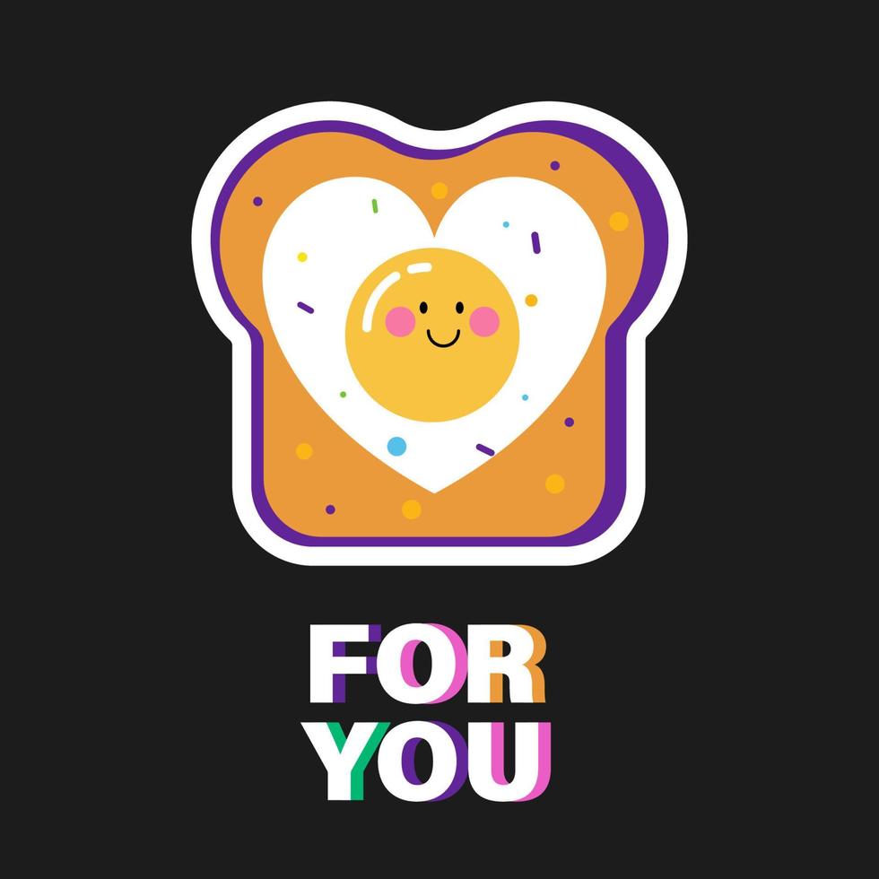 Vector sticker. Heart-shaped scrambled eggs on toasted toast.