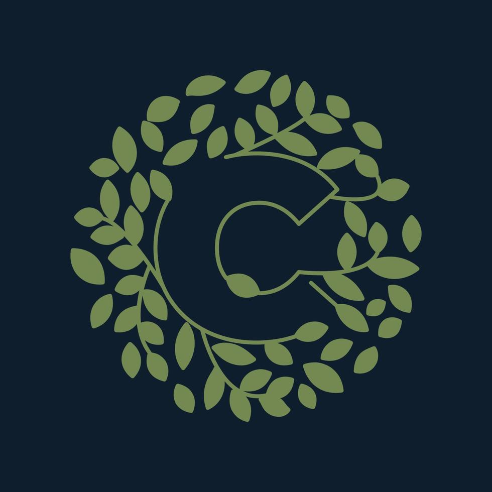 Letter C with leaf green garden nature pattern ornament logo vector icon  design