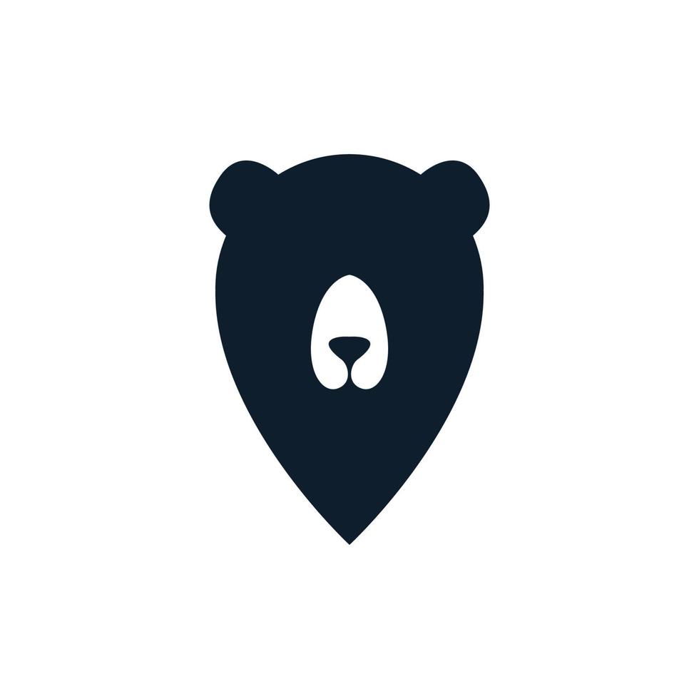 cabeza de oso con pin ubicación mapa logo vector icono ilustración diseño