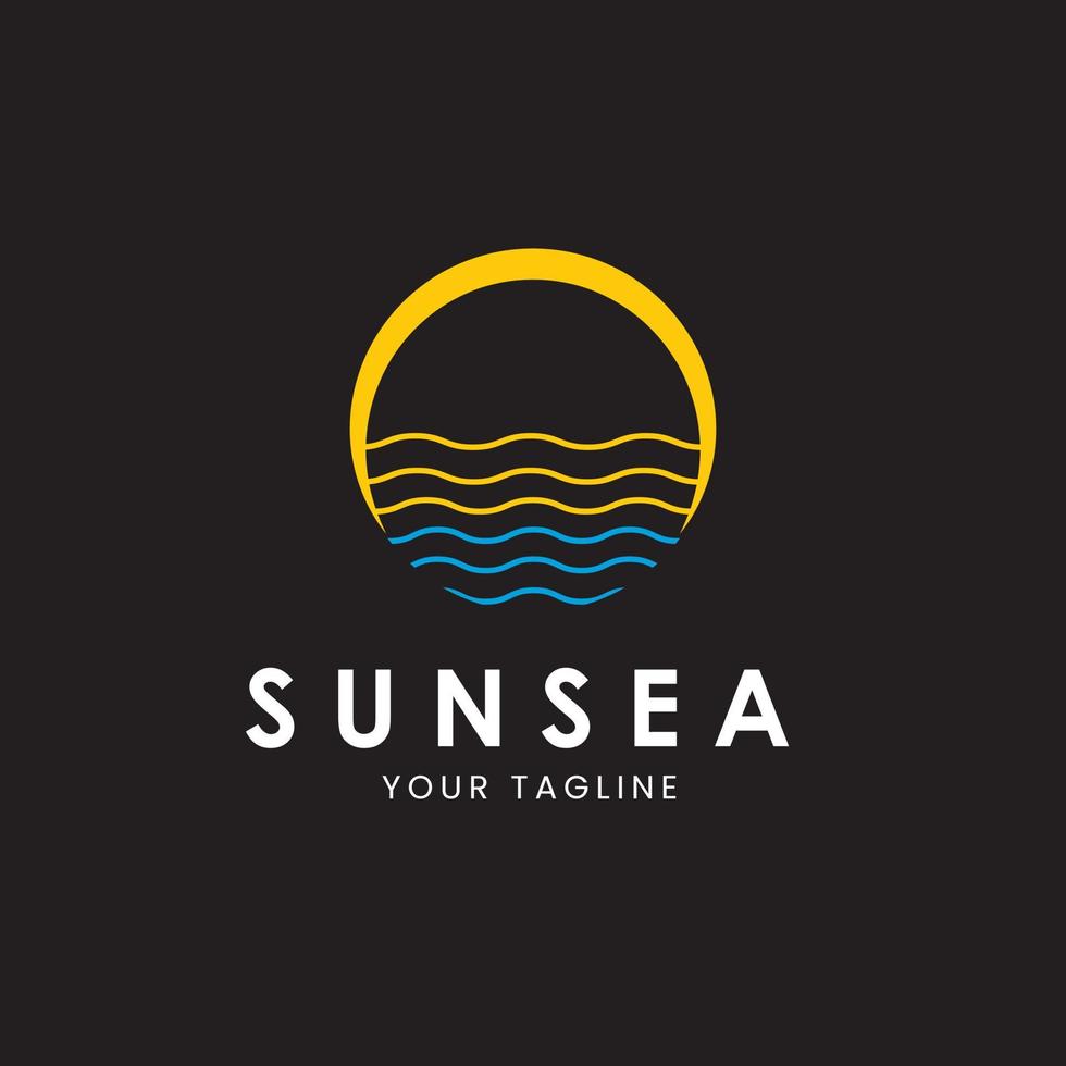 Sun and sea logo. Ocean wave line and icon style.on dark background vector